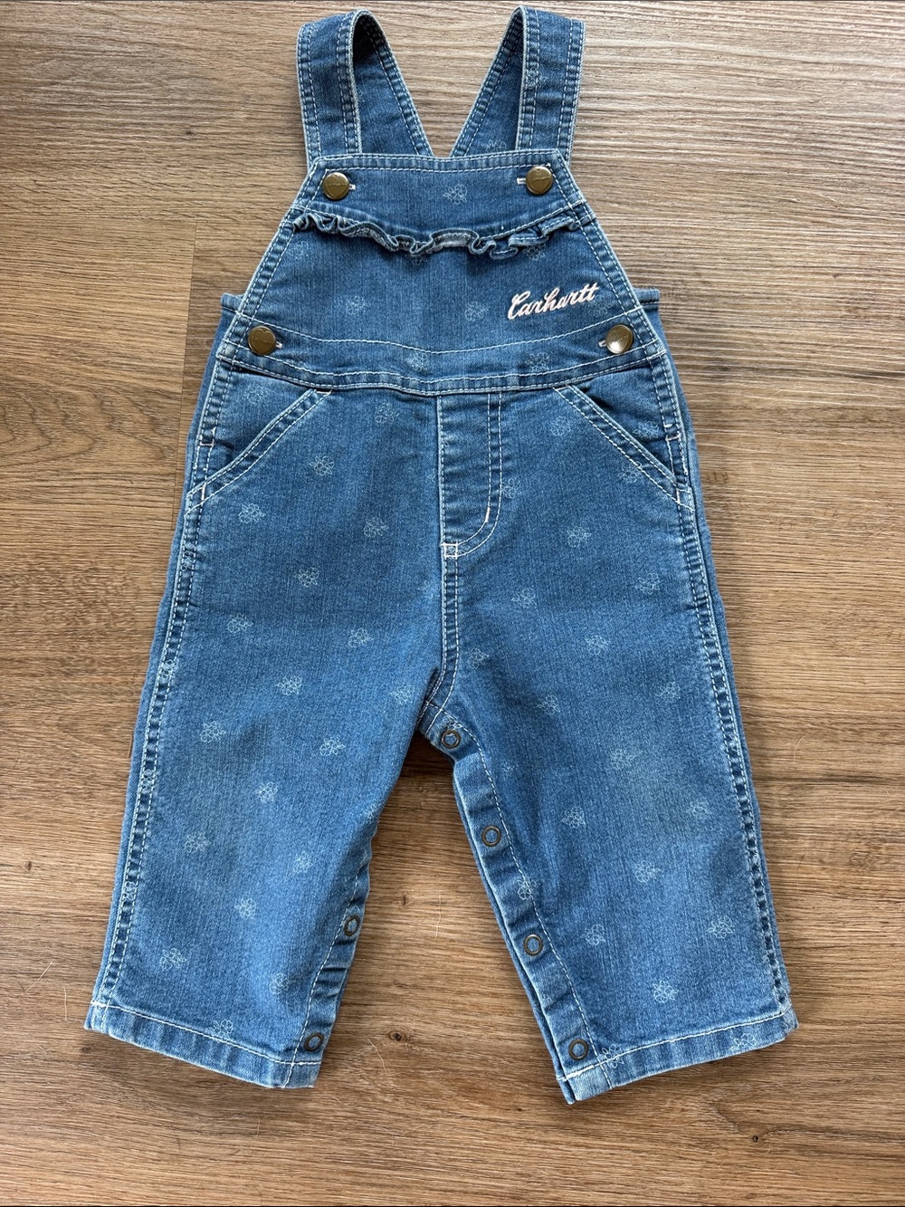 Carhartt Blue Floral Denim  Toddler Overalls Size 12 Months